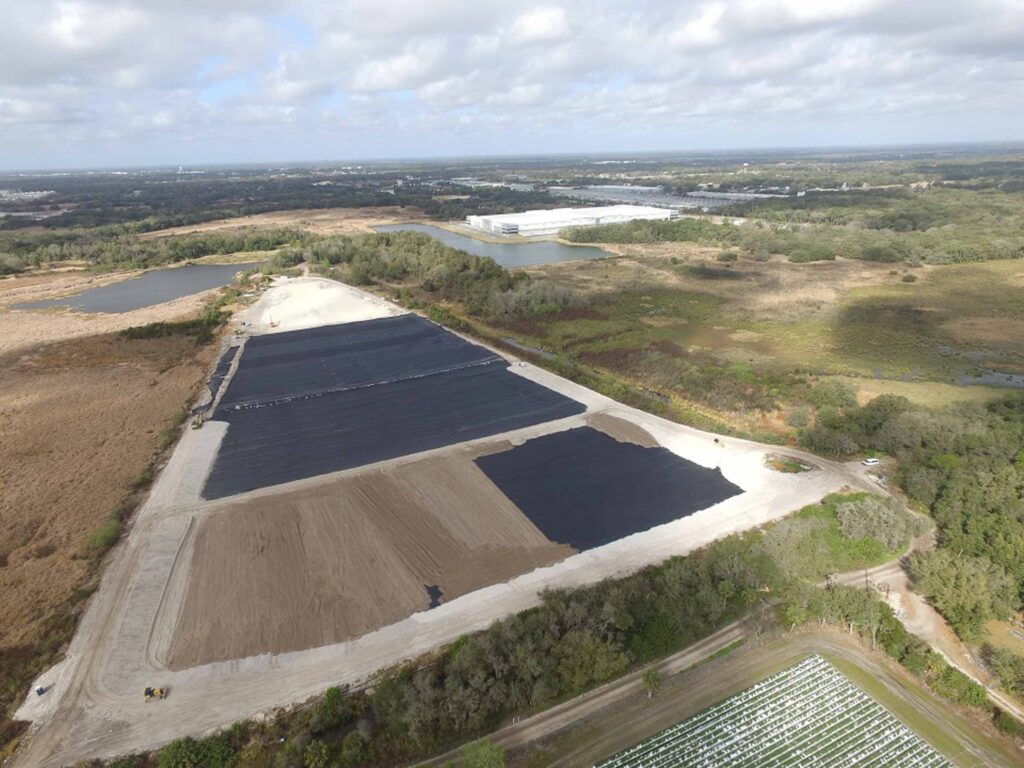 Aerial view of completed geotextile tube dewatering lagoon closure