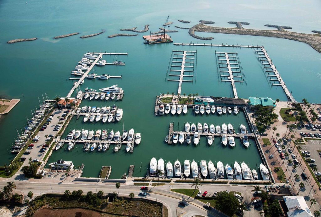 Aerial view — completed TITANTube® breakwater and marina protection structures, Ft. Pierce, Florida