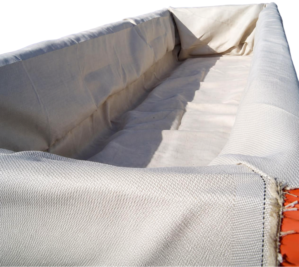 TITANLiner™ close-up — high-flow woven geotextile lining the inside of a roll-off dumpster