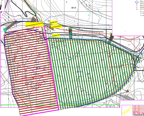 Sludge cap reinforcement panel plan — field-seamed geotextile panel layout across two lagoon cells