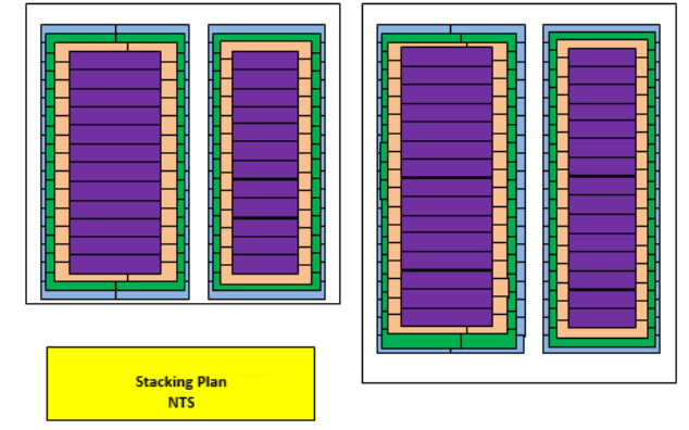 Dewatering plan view — tube stacking plan showing tube rows within each containment cell